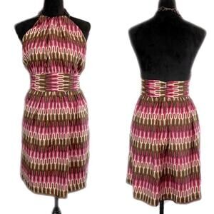 EUC - Milly of New York Pink-Brown Geo Silk Halter Dress